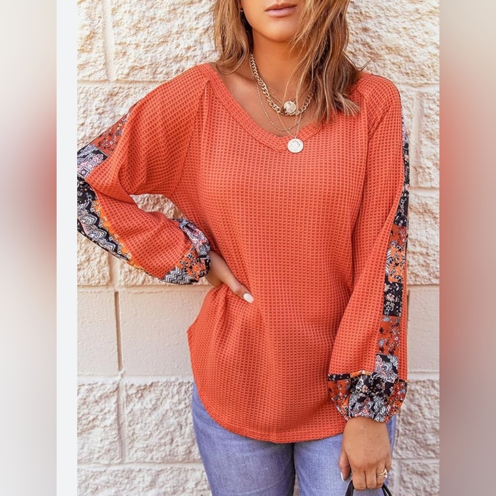 Urban Boutique Orange V Neck  Thermal Top